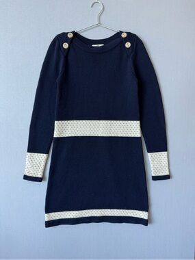 Orla Kiely Navy and Cream Long-Sleeve Knit Dress in a Cashmere Blend - Size 2